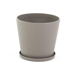 Pot rond Ø38cm en polypropylène taupe avec soucoupe