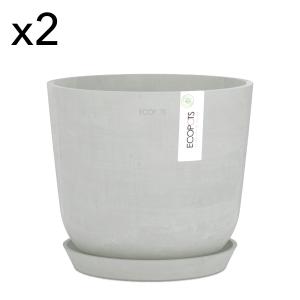 Pots de fleurs avec soucoupe blanc gris D25 - lot de 2