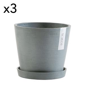 Pots de fleurs avec soucoupe bleu gris D20 - lot de 3