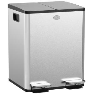 Poubelle de cuisine double à pédale en acier inoxydable arg…