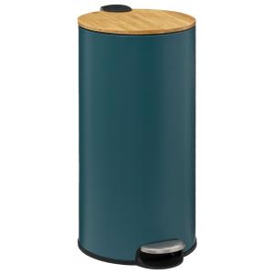 Poubelle de cuisine ronde verte et bambou 30L