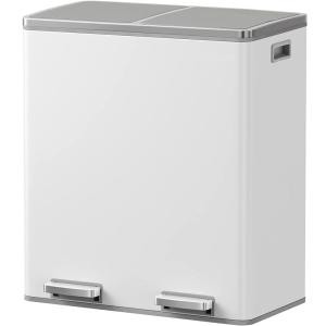 Poubelle de cuisine tri sélectif Acier inoxydable Blanc 60L