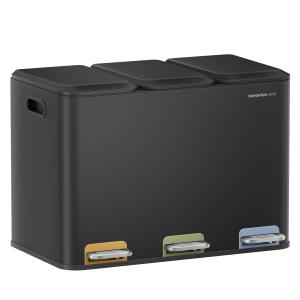 Poubelle triple de cuisine 3 x 15 L avec couvercles noir