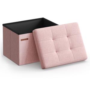 Pouf 41 x 31 x 31 cm tissu façon lin rose bonbon