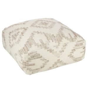 Pouf à motif ethnique coton/laine/polyester beige 80 x 80