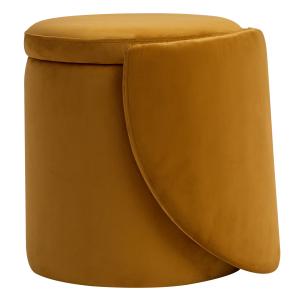 Pouf avec dossier et rangement en velours jaune moutarde