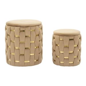 Pouf avec rangement en polyester doré et métal
