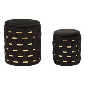 Pouf avec rangement en polyester noir et métal doré
