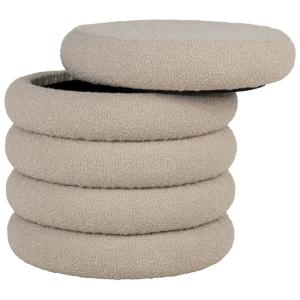 Pouf avec rangement en tissu bouclé beige ø44 cm