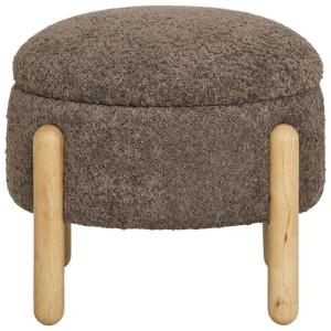 Pouf avec rangement en tissu bouclé marron et bois ø45 cm