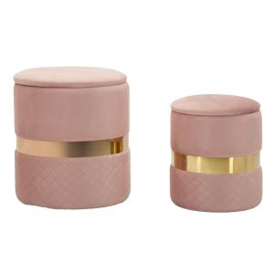 Pouf avec récipient en polyester rose et métal doré