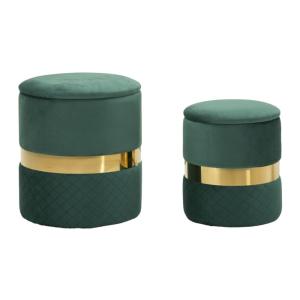 Pouf avec récipient en polyester vert et métal doré