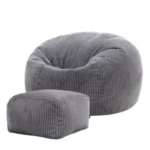 Pouf avec repose-pied carré velours côtelé gris anthracite…