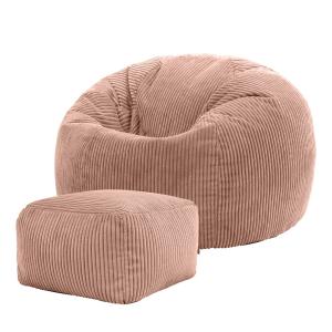 Pouf avec repose-pied carré velours côtelé rose aube