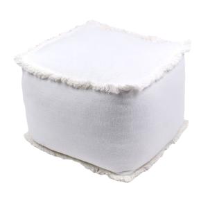 Pouf carré coton à franges  40x40 cm Ecru