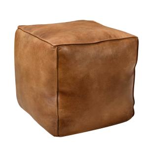 Pouf carré en cuir marron 40 cm