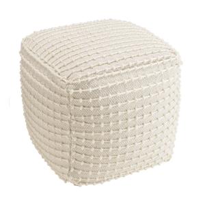 Pouf carré en laine texturée couleur ivoire
