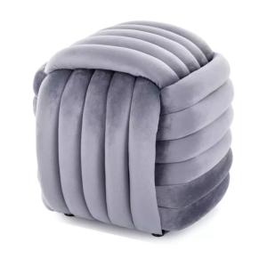 Pouf carré en velours gris matelassé, compact et moelleux 4…