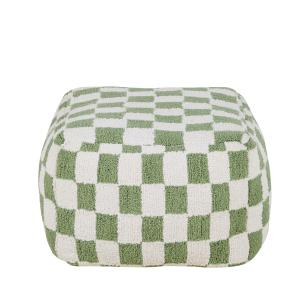 Pouf carré motif damier vert et écru