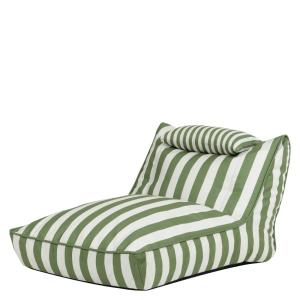 Pouf chauffeuse d'extérieur en tissu tissé rayé vert olive…