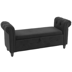 Pouf coffre accoudoirs capitonnés vérin tissu lin noir