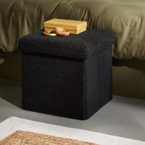 Pouf coffre carré en tissu bouclette  38x38 cm Noir