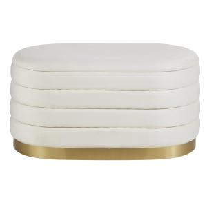 Pouf coffre en velours blanc et doré