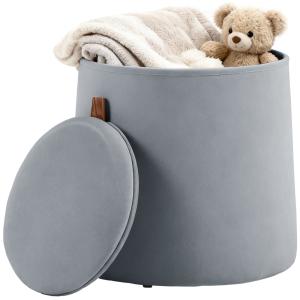 Pouf coffre rangement couvercle réversible velours gris