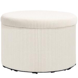Pouf coffre rangement en velours côtelé beige