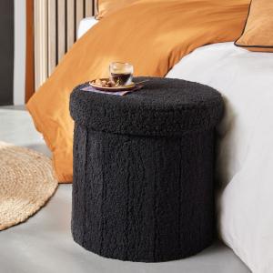 Pouf coffre rond en tissu bouclette MOKA