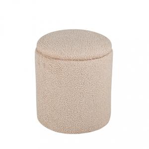 Pouf coffre rond en tissu bouclette ø32cm - Beige