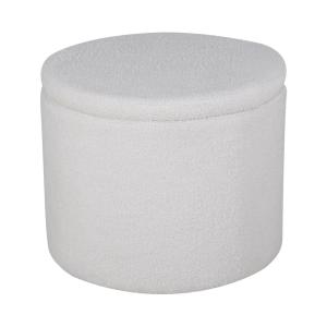 Pouf coffre rond en tissu bouclette ø51cm - Écru