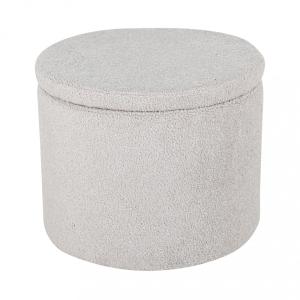 Pouf coffre rond en tissu bouclette ø51cm - Grège