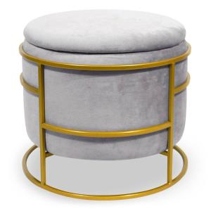 Pouf coffre rond en velours argent