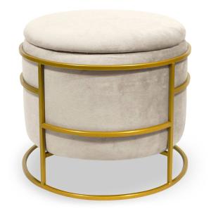 Pouf coffre rond en velours beige