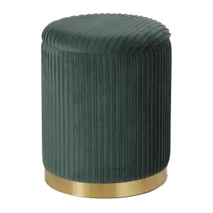 Pouf coffre rond en velours vert et métal doré