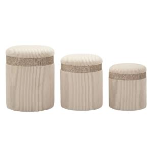 Pouf crème avec récipient, lot de 3, cm ø 40,5x49,5-35x42-3…
