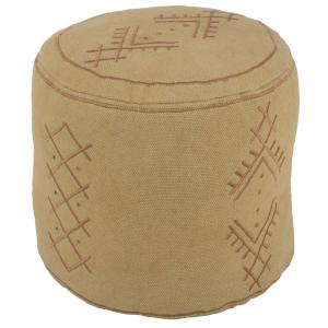 Pouf cylindre motifs ethniques en coton beige 40 x 40
