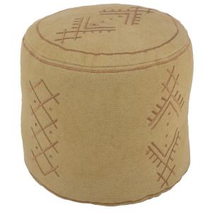 Pouf cylindre motifs ethniques en coton beige 40x30 cm