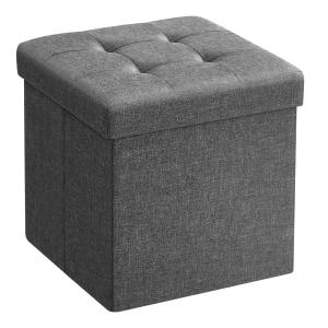 Pouf de rangement 30 x 30 x 30 cm tissu façon lin gris fonc…