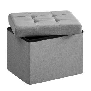 Pouf de rangement 41 x 31 x 31 cm tissu façon lin gris clai…