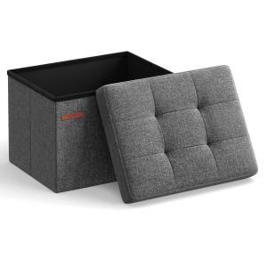 Pouf de rangement 41 x 31 x 31 cm tissu façon lin gris fonc…