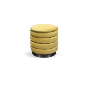Pouf de rangement en tissu effet velours jaune