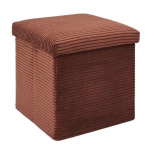 Pouf de rangement pliable effet côtelé marron