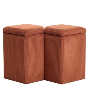 Pouf de salon avec rangement en velours côtelé terracotta