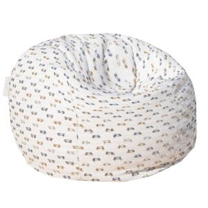 Pouf déhoussable tissu blanc poils multi couleur