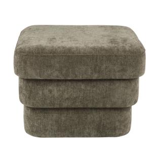 Pouf destructuré en textile chenillé vert kaki