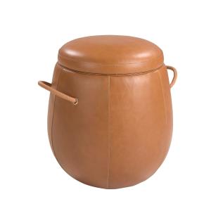 Pouf Élégant en Cuir de Camel