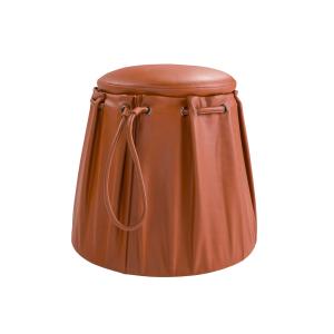 Pouf Élégant en Cuir Orange Caldera