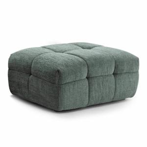 Pouf en bois et polyester effet mattelassé vert